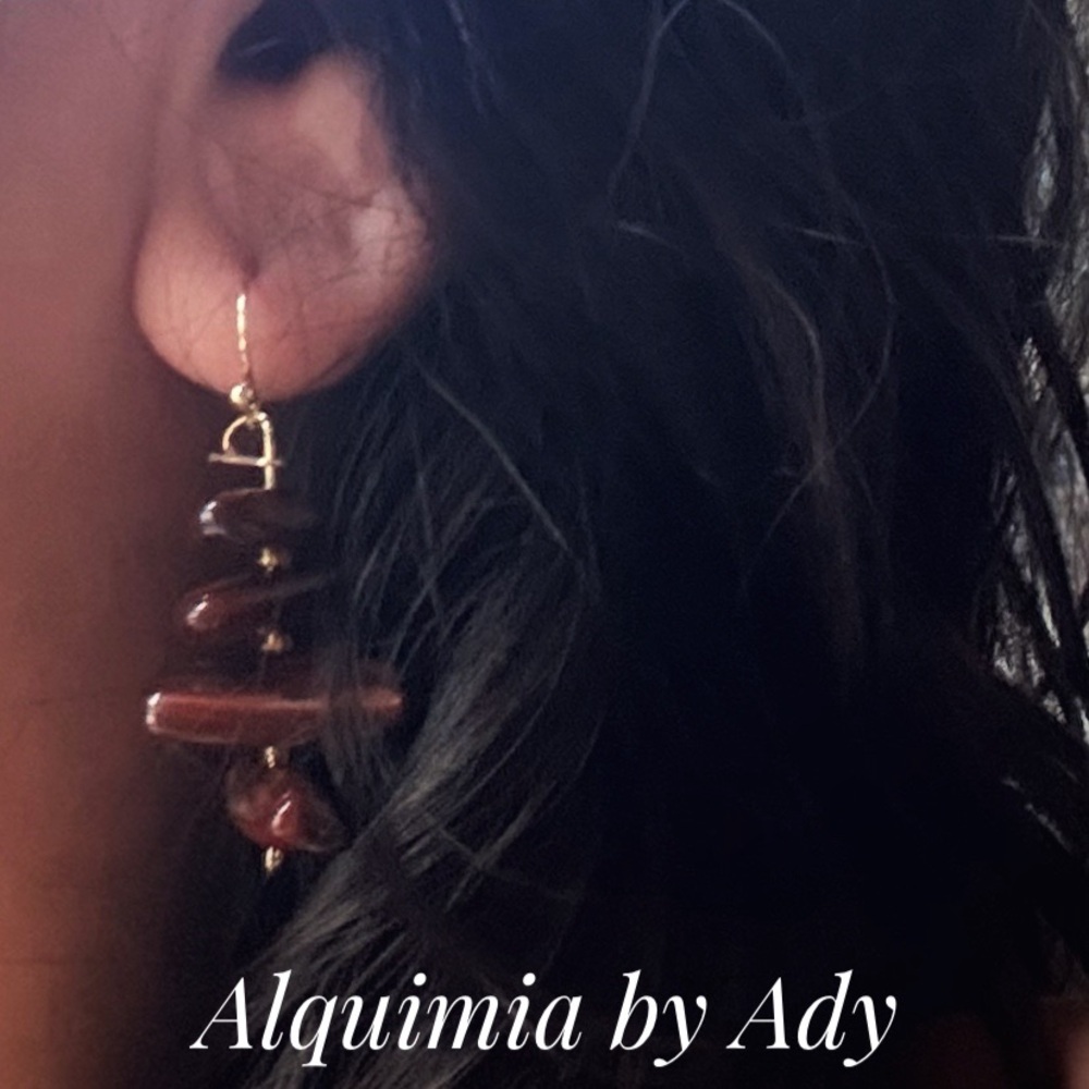 Rich and bold brown mother of pearl gold statement maximalist earrings - Picture 2 of 3